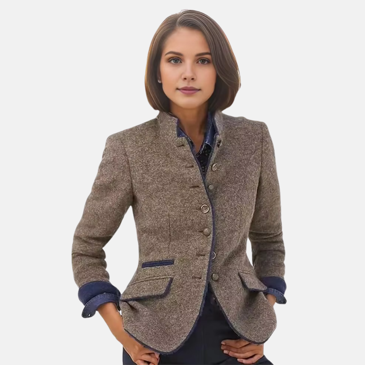 Giacca Donna Elegante | Marrone | Bottoni | Stile Casual | Tweed