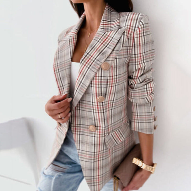 Blazer da Donna | Quadri | Beige | Elegante | Manica Lunga