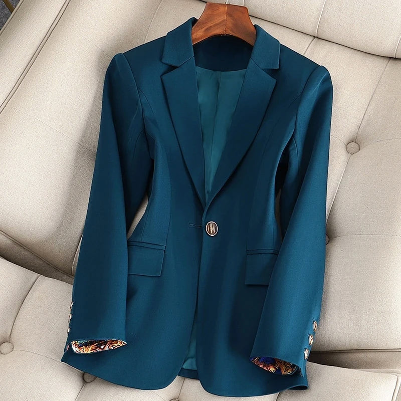 Blazer Donna | Verde | Elegante | Maniche Con Risvolto a Contrasto