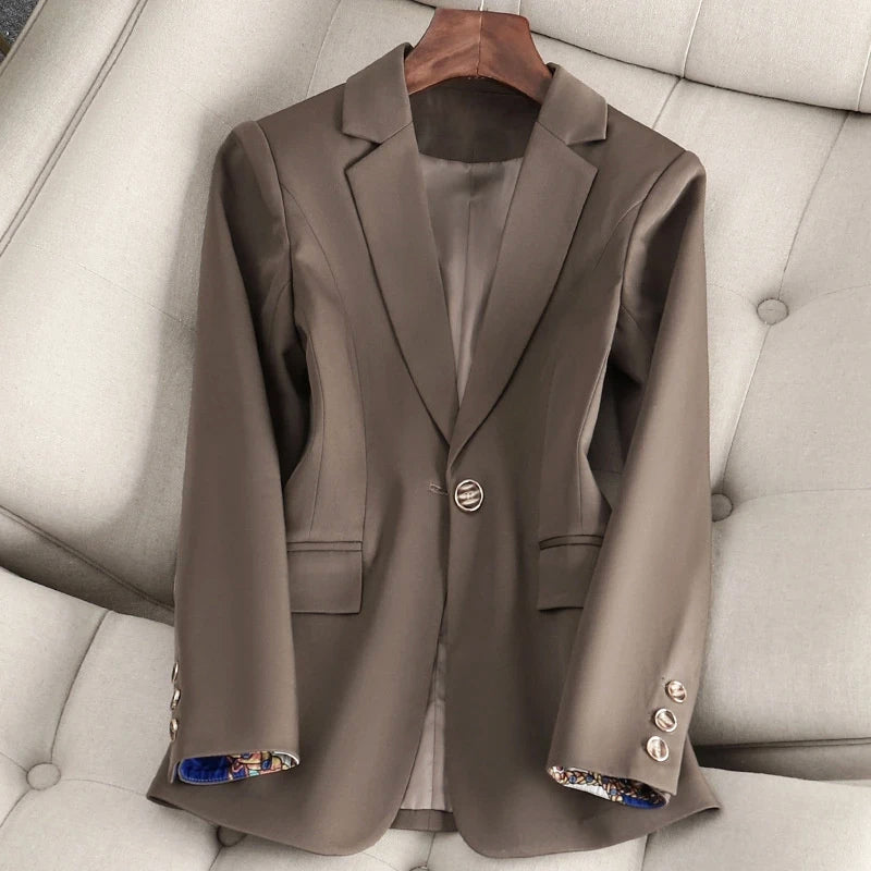 Blazer Donna | Verde | Elegante | Maniche Con Risvolto a Contrasto