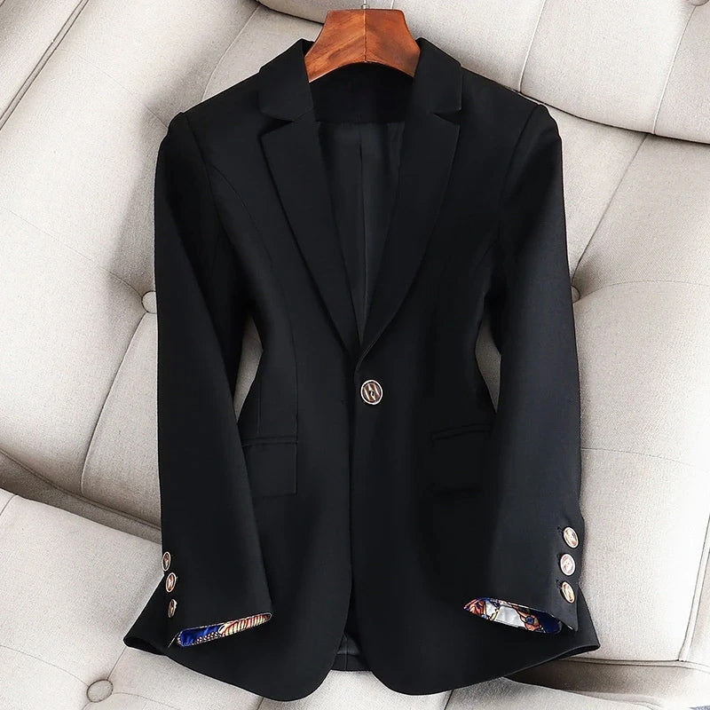 Blazer Donna | Verde | Elegante | Maniche Con Risvolto a Contrasto