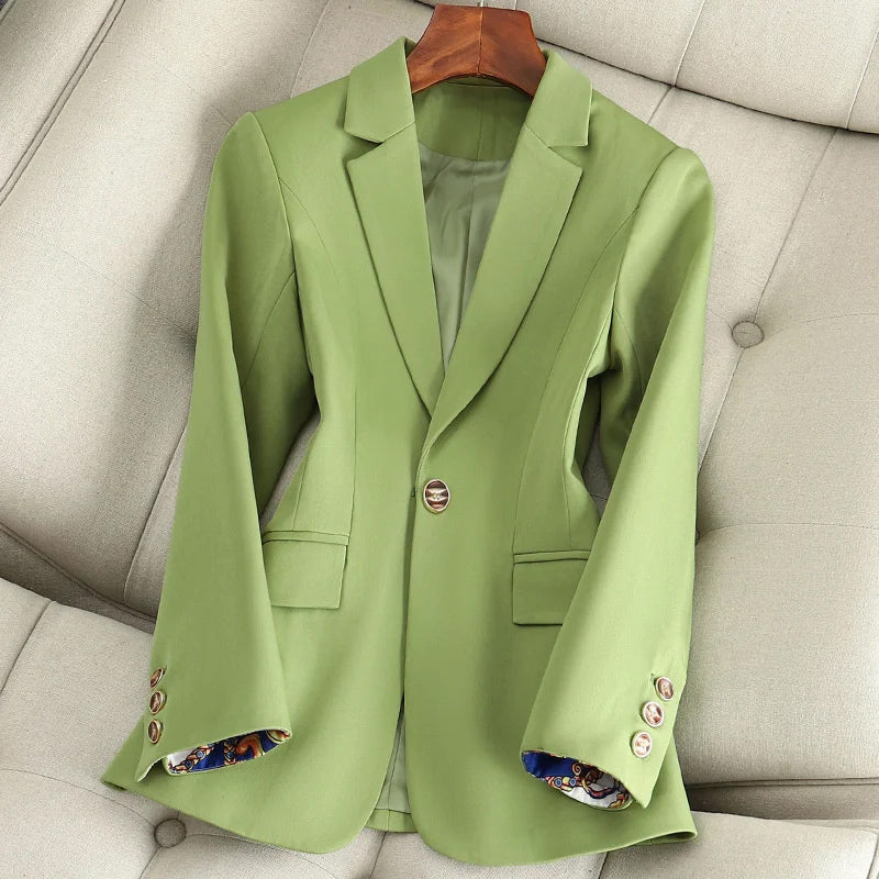 Blazer Donna | Verde | Elegante | Maniche Con Risvolto a Contrasto