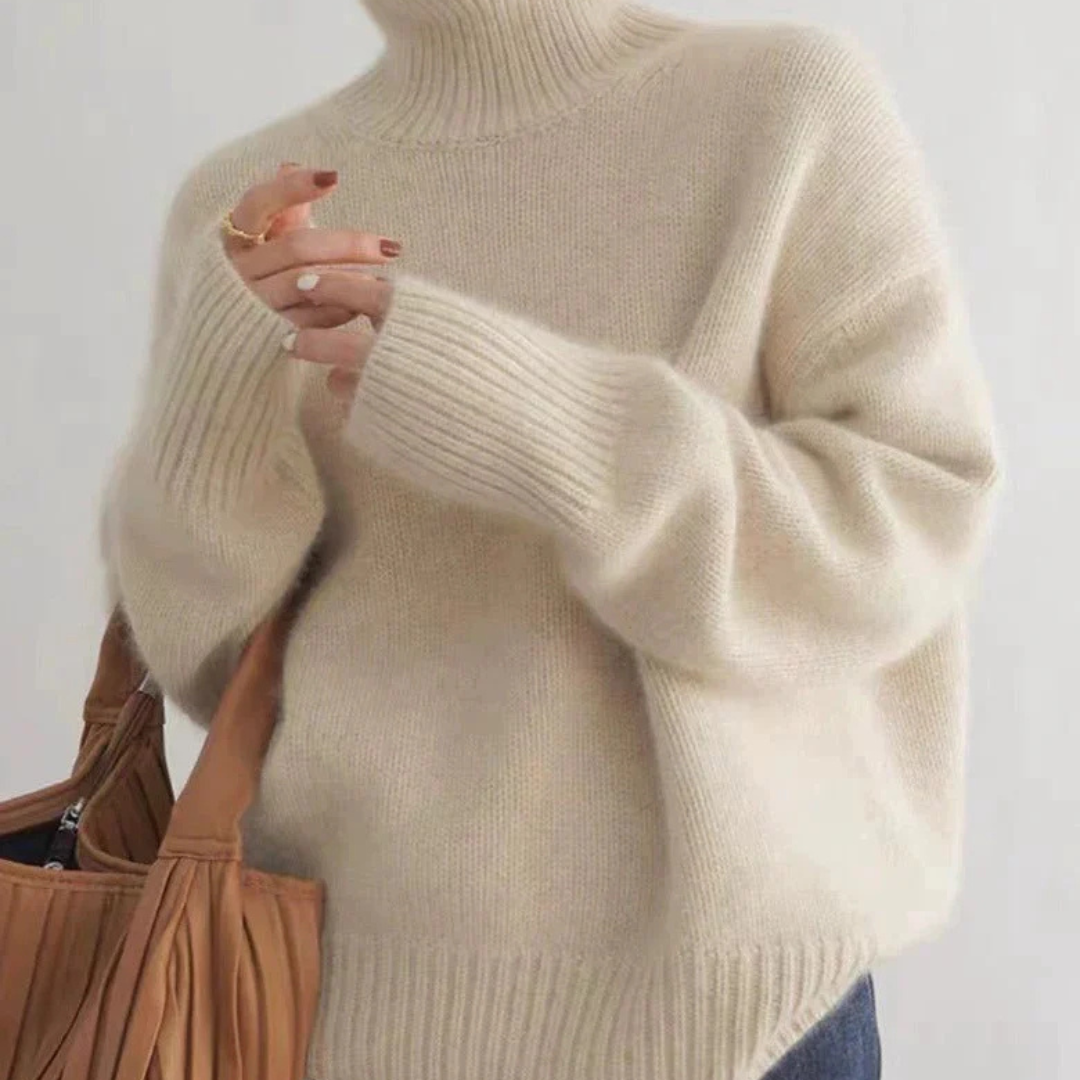 Maglione Donna Oversize | Beige | Collo Alto | Maglia Morbida