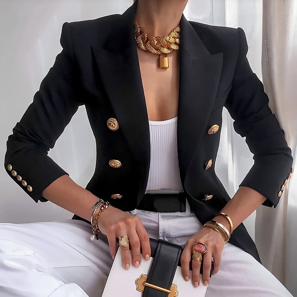 Blazer da donna elegante | Nero | Doppiopetto | Bottoni dorati