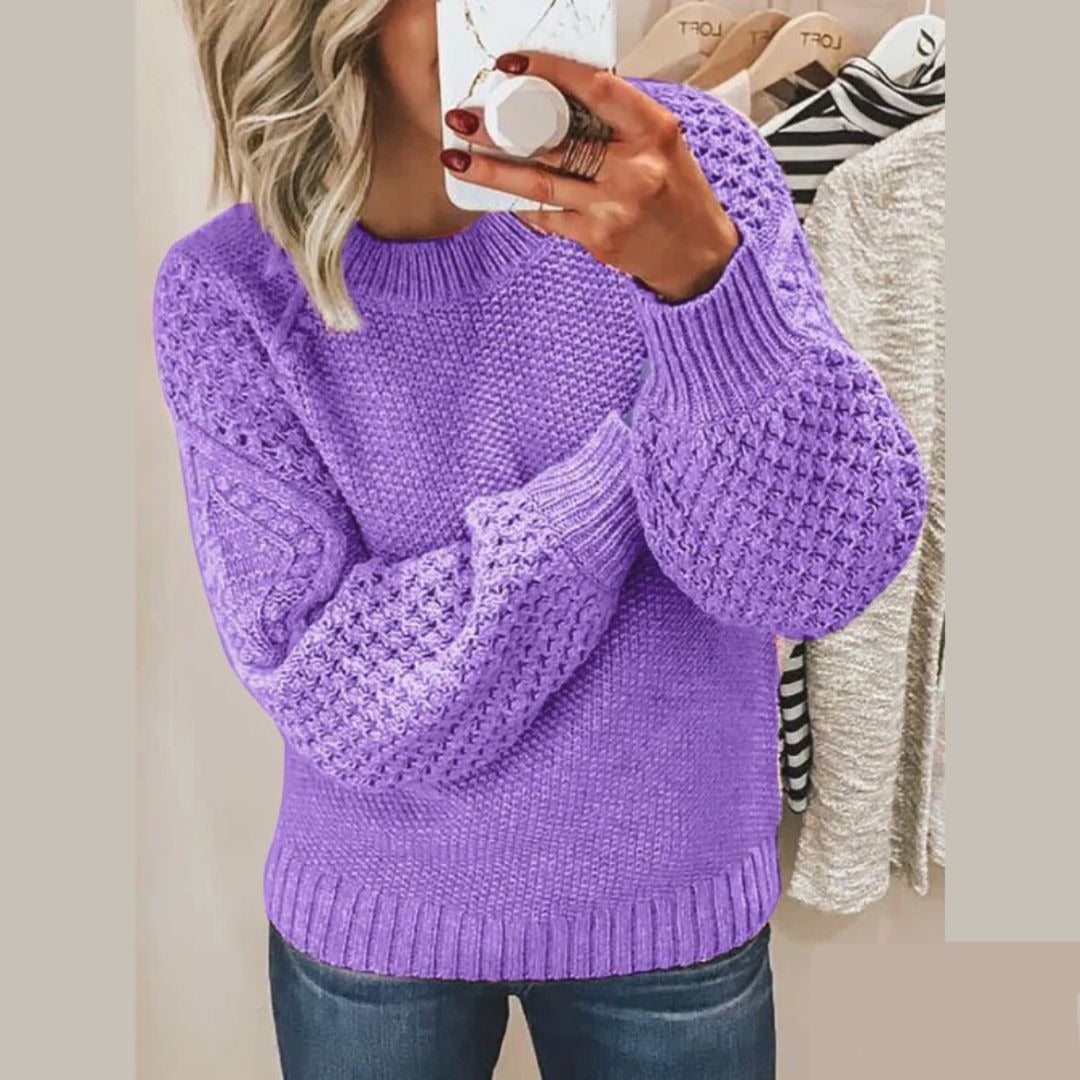 Maglione Donna | Blu | Maniche Larghe | Maglia a Coste | Invernale