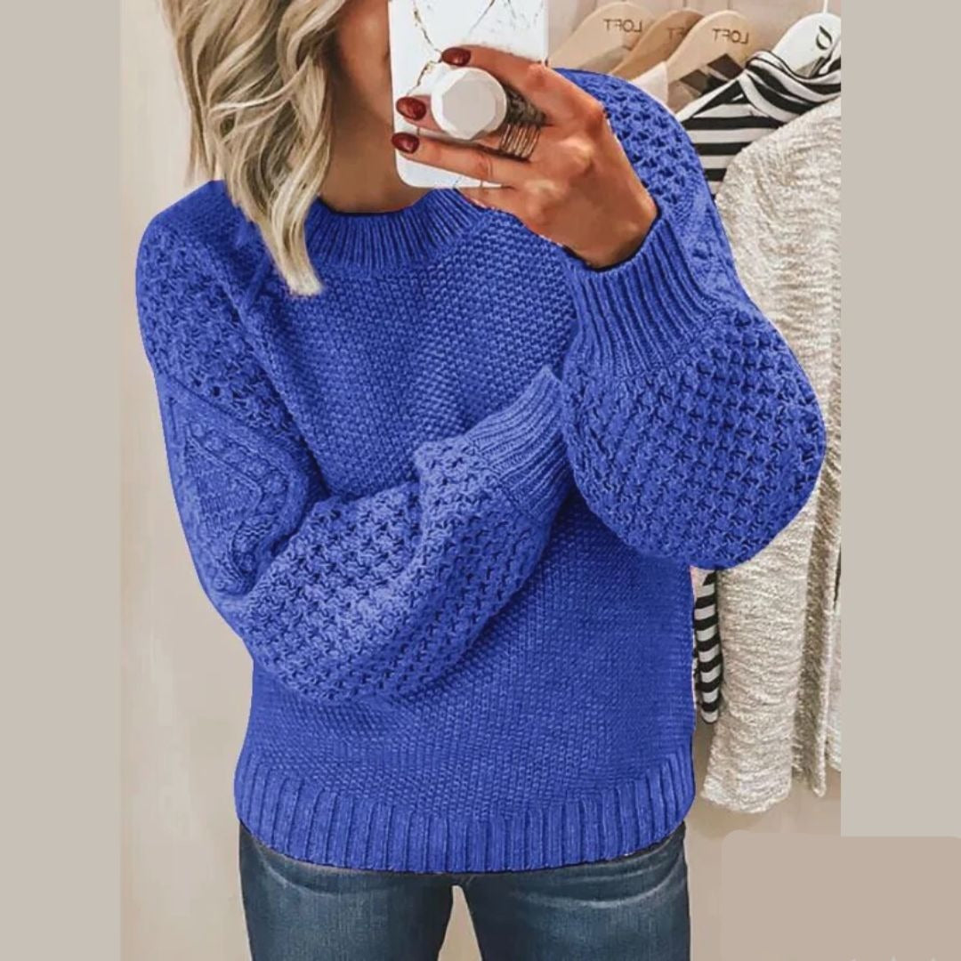 Maglione Donna | Blu | Maniche Larghe | Maglia a Coste | Invernale