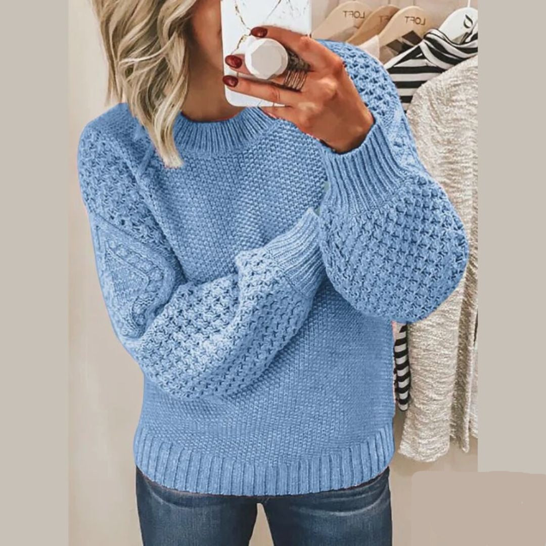 Maglione Donna | Blu | Maniche Larghe | Maglia a Coste | Invernale