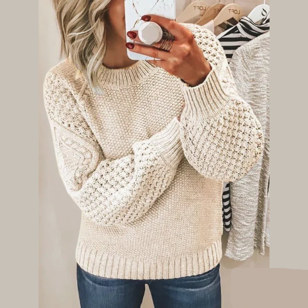 Maglione Donna | Blu | Maniche Larghe | Maglia a Coste | Invernale