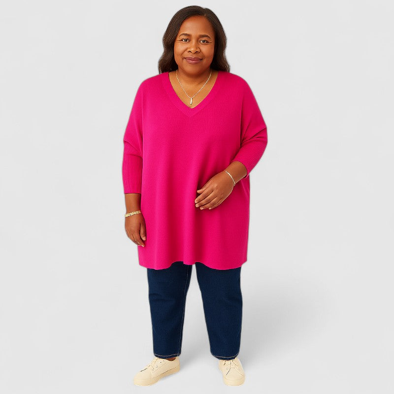 Maglia Oversize Donna | Rosso | Scollo a V | Casual | Manica Lunga