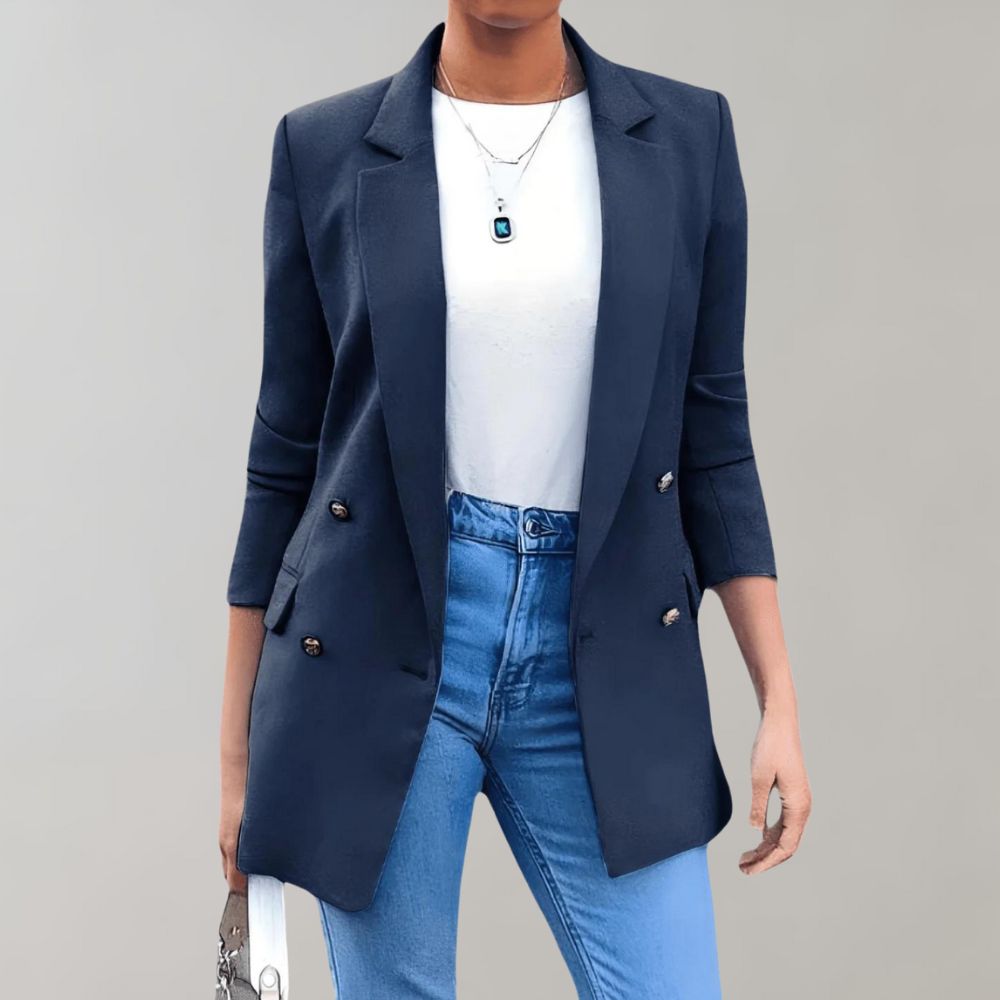 Blazer donna | Blu navy | Doppiopetto | Maniche 3/4 | Elegante