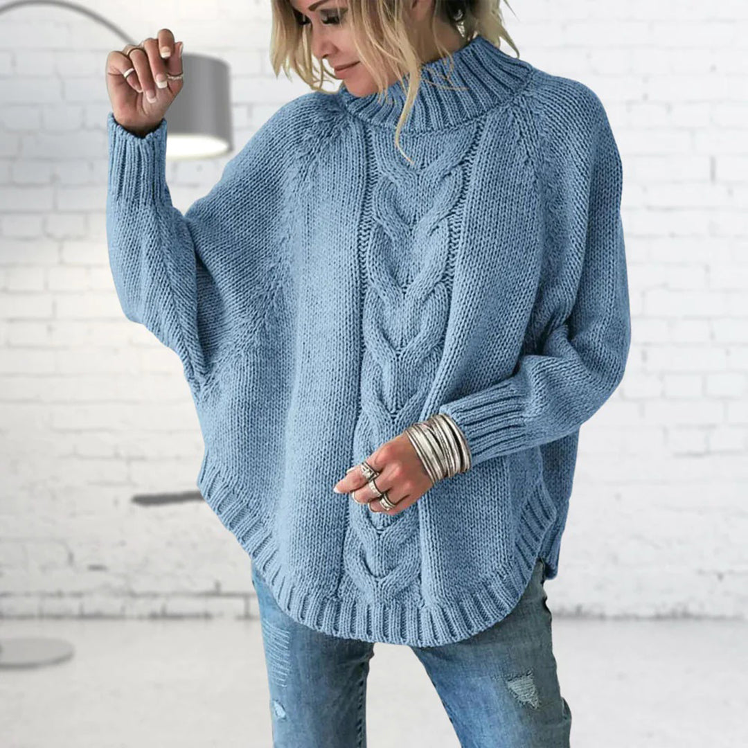 Maglione Donna | Azzurro | Lavorato a Maglia | Invernale | Collo Alto