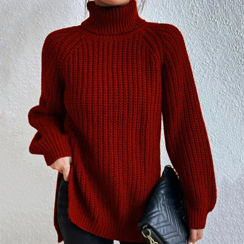 Maglione a Collo Alto | Donna | Viola | In Maglia a Coste | Invernale