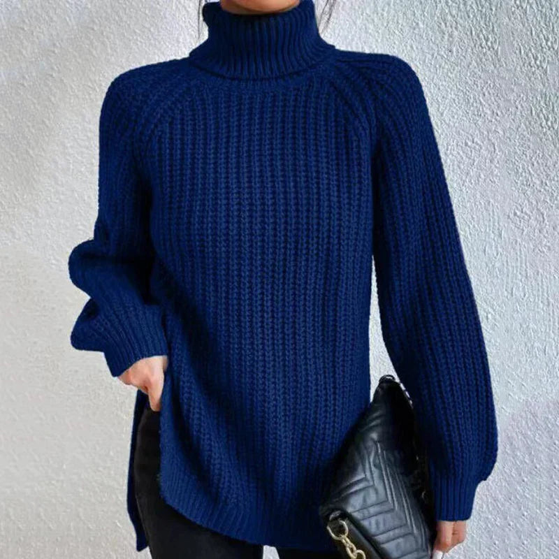 Maglione a Collo Alto | Donna | Viola | In Maglia a Coste | Invernale
