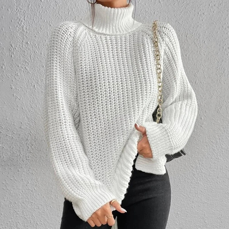 Maglione a Collo Alto | Donna | Viola | In Maglia a Coste | Invernale