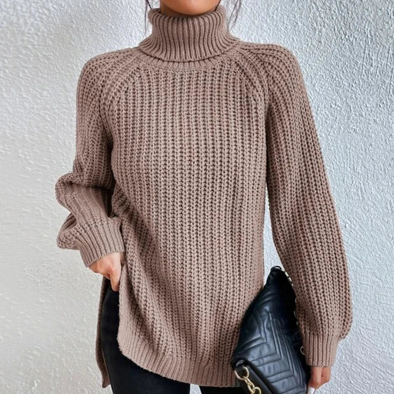 Maglione a Collo Alto | Donna | Viola | In Maglia a Coste | Invernale