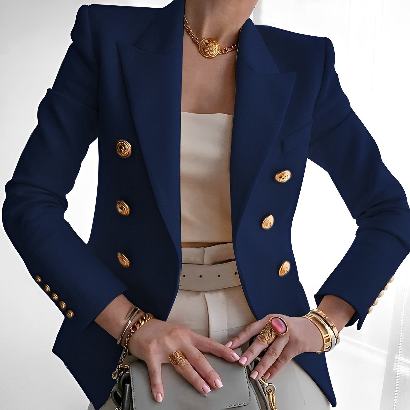 Blazer da donna elegante | Nero | Doppiopetto | Bottoni dorati