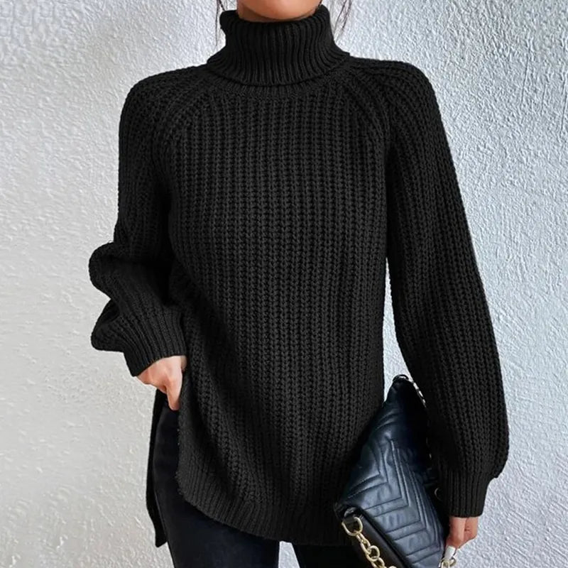Maglione a Collo Alto | Donna | Viola | In Maglia a Coste | Invernale
