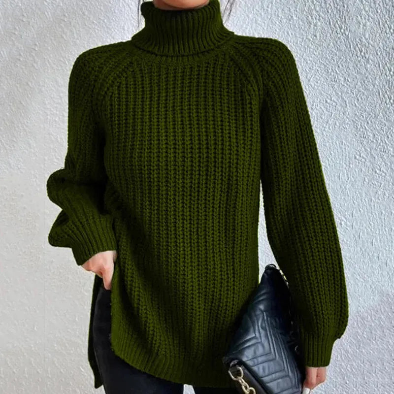 Maglione a Collo Alto | Donna | Viola | In Maglia a Coste | Invernale