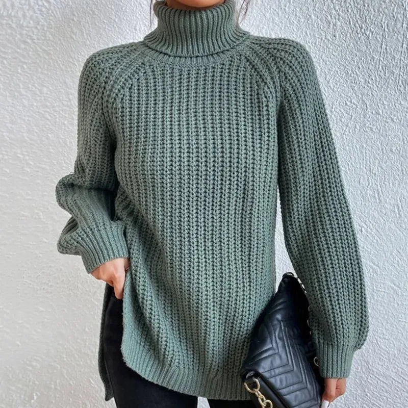 Maglione a Collo Alto | Donna | Viola | In Maglia a Coste | Invernale