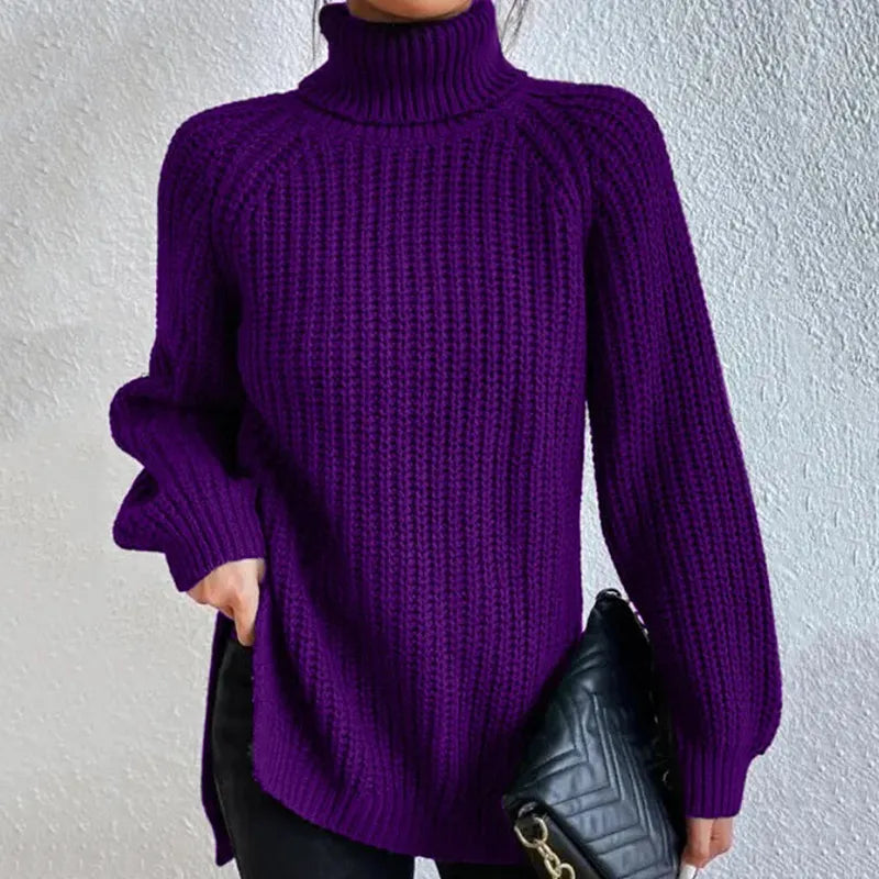 Maglione a Collo Alto | Donna | Viola | In Maglia a Coste | Invernale