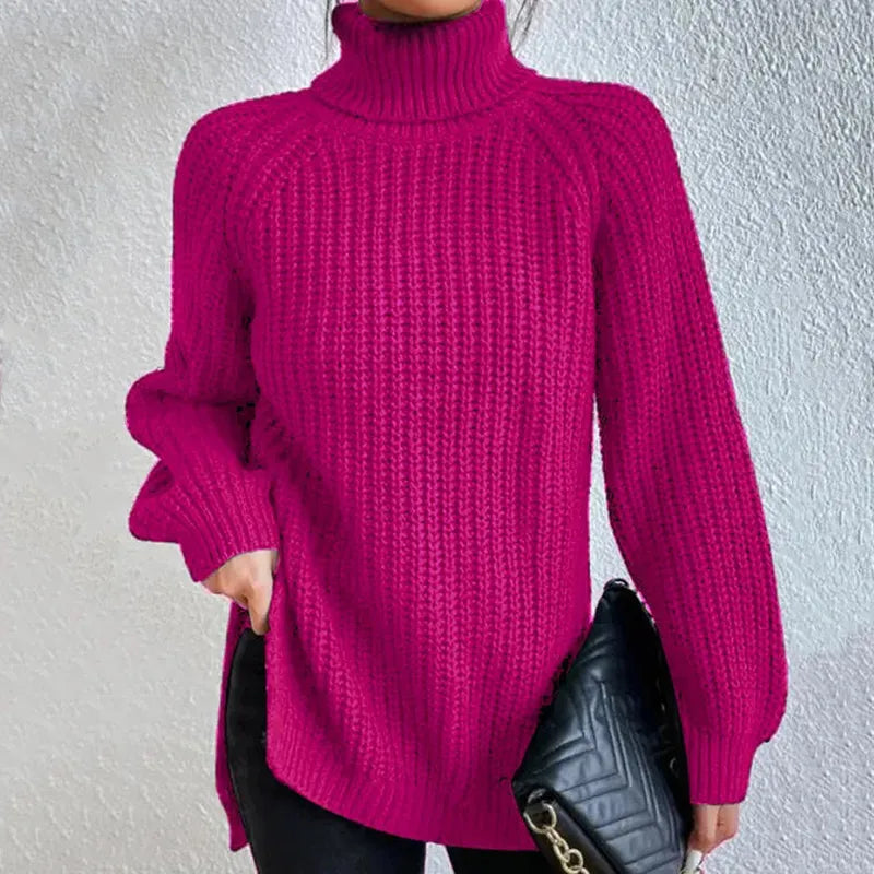 Maglione a Collo Alto | Donna | Viola | In Maglia a Coste | Invernale