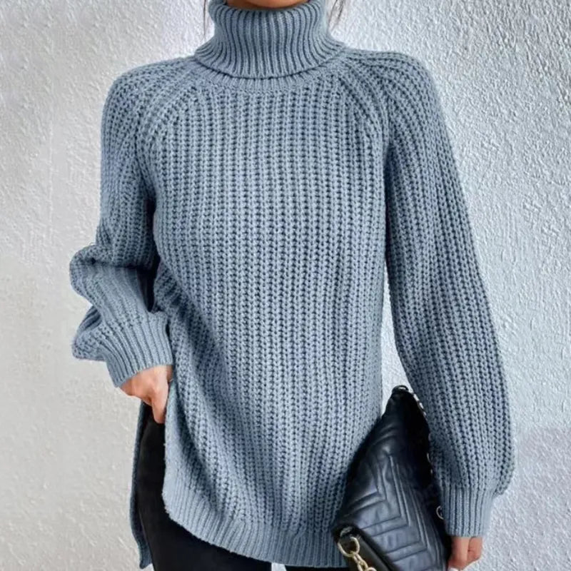 Maglione a Collo Alto | Donna | Viola | In Maglia a Coste | Invernale