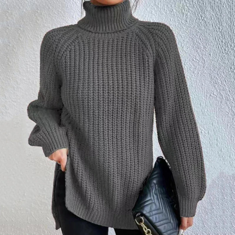 Maglione a Collo Alto | Donna | Viola | In Maglia a Coste | Invernale