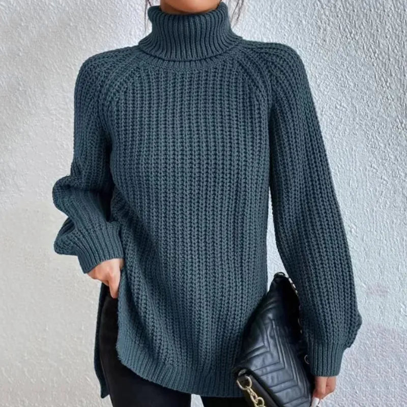 Maglione a Collo Alto | Donna | Viola | In Maglia a Coste | Invernale