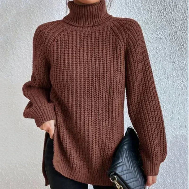 Maglione a Collo Alto | Donna | Viola | In Maglia a Coste | Invernale
