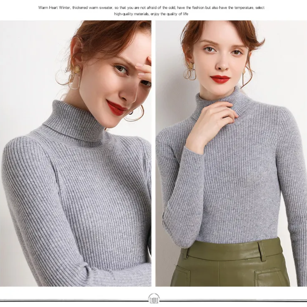 Maglione Dolcevita Donna | Blu Scuro | A Costine | Elegante