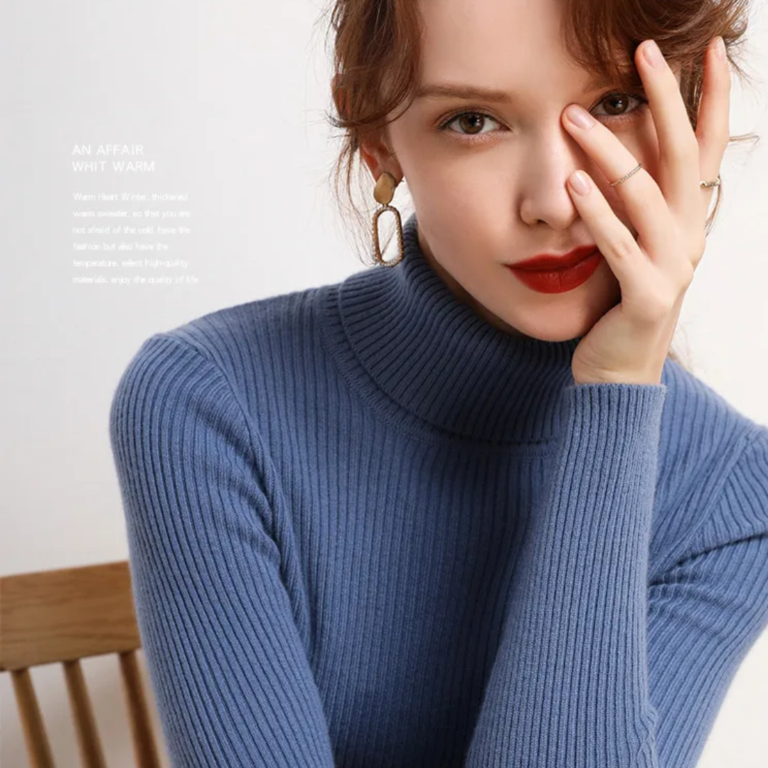 Maglione Dolcevita Donna | Blu Scuro | A Costine | Elegante