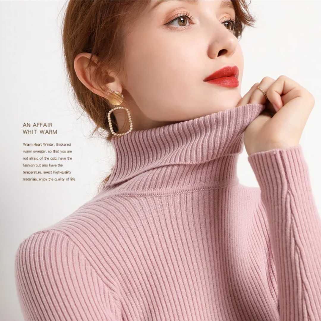 Maglione Dolcevita Donna | Blu Scuro | A Costine | Elegante