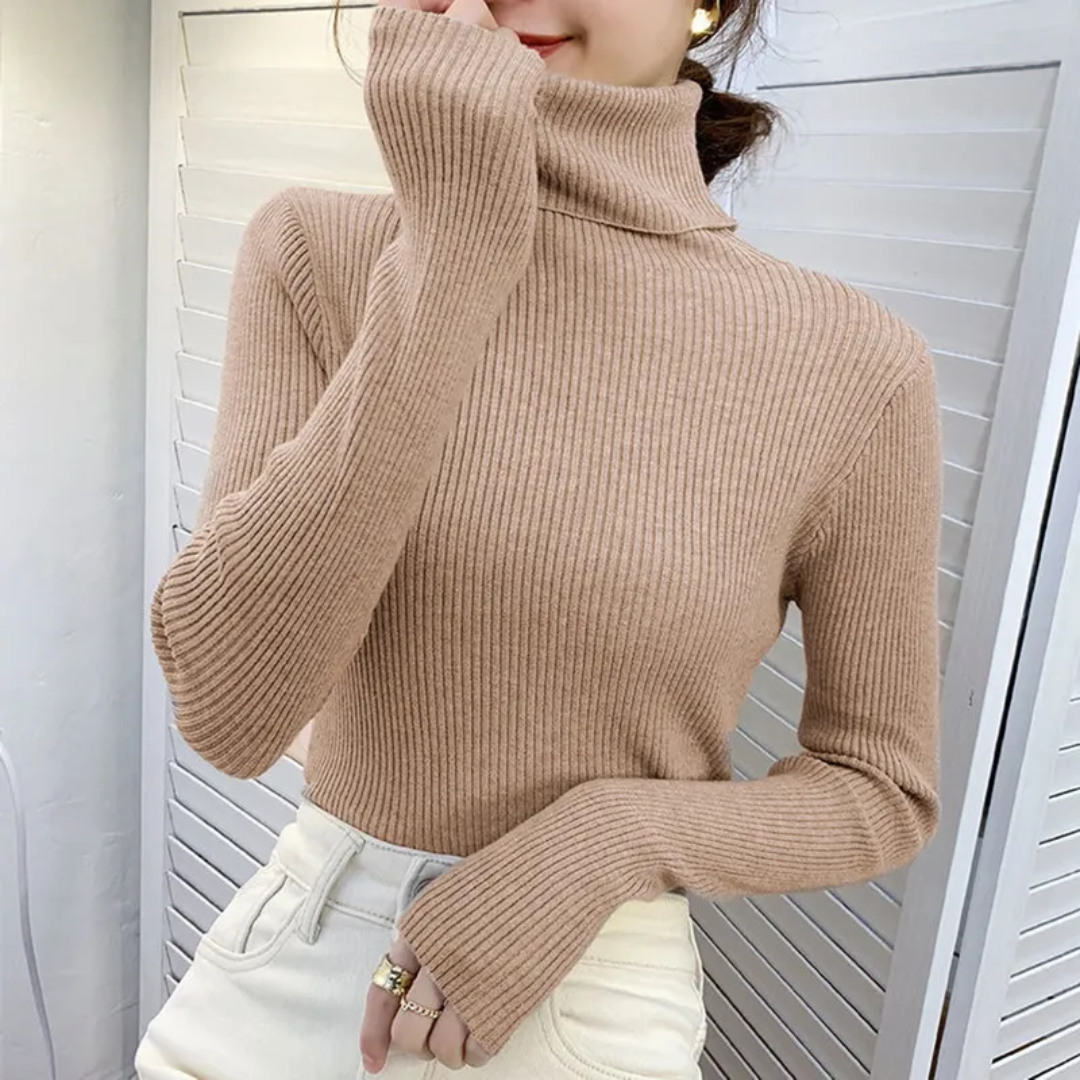 Maglione Dolcevita Donna | Blu Scuro | A Costine | Elegante