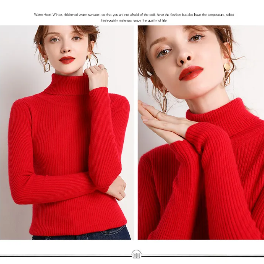 Maglione Dolcevita Donna | Blu Scuro | A Costine | Elegante