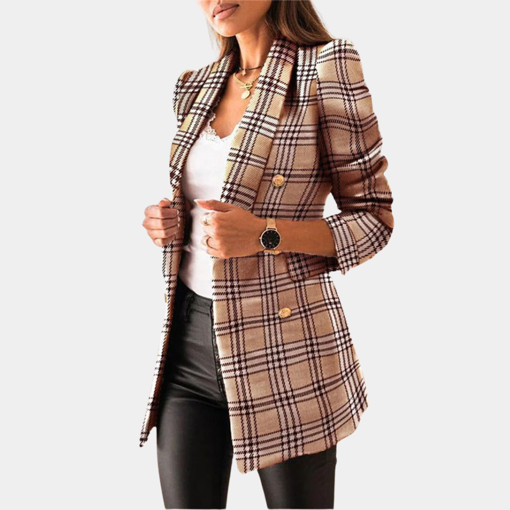 Cappotto Donna | Tweed Marrone | Doppiopetto Elegante | Bottoni Oro