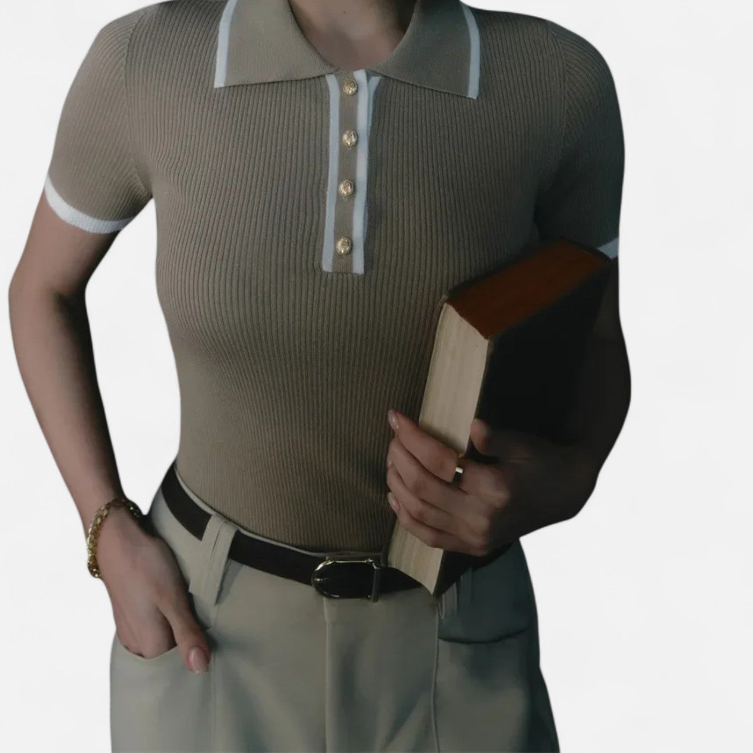 Maglia Polo Donna | Borgogna e Nero | Costine | Manica Corta | Casual