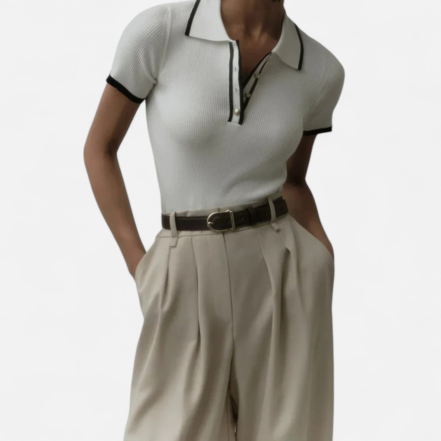 Maglia Polo Donna | Borgogna e Nero | Costine | Manica Corta | Casual
