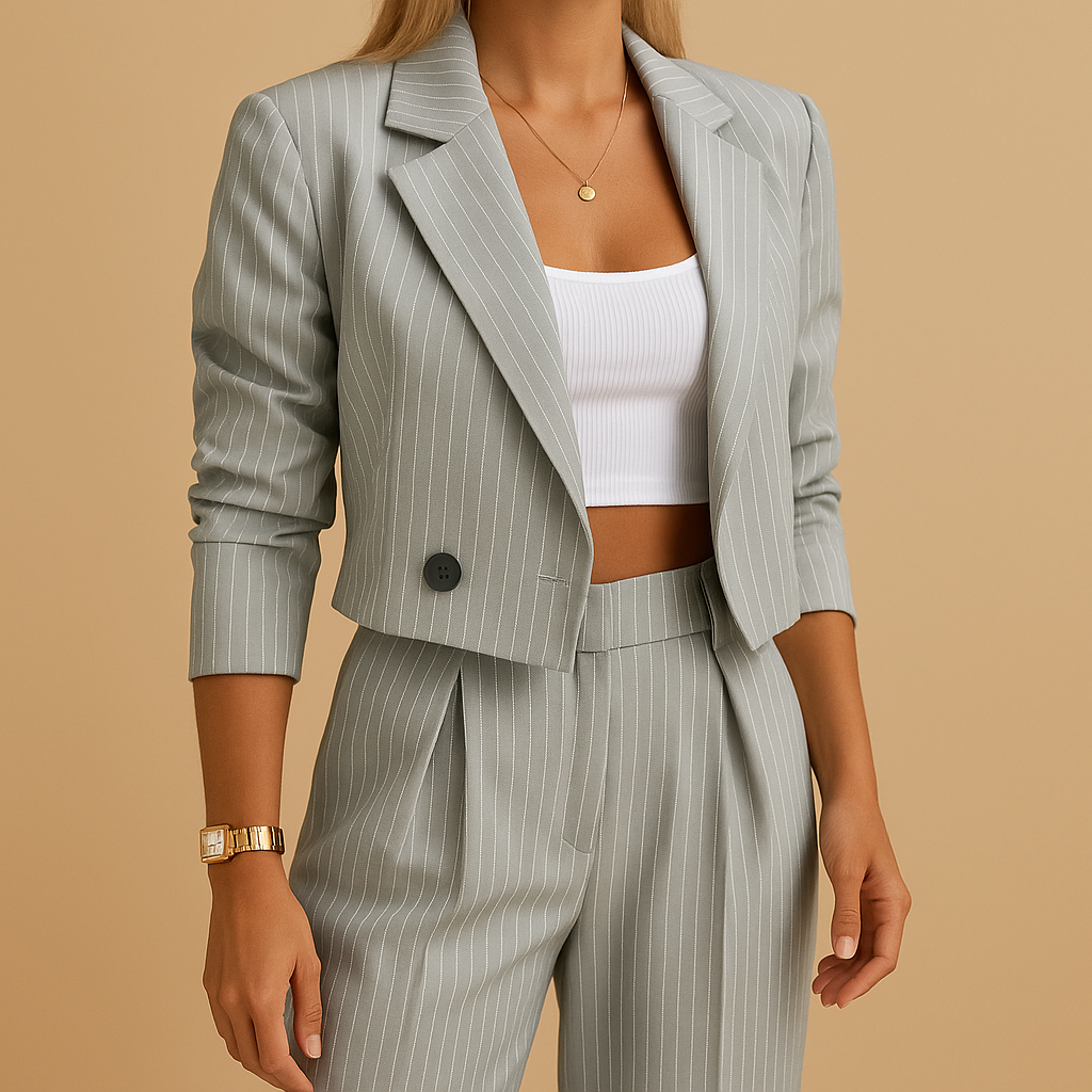 Completo Pantaloni Donna | A Righe Blu | Elegante | Due Pezzi