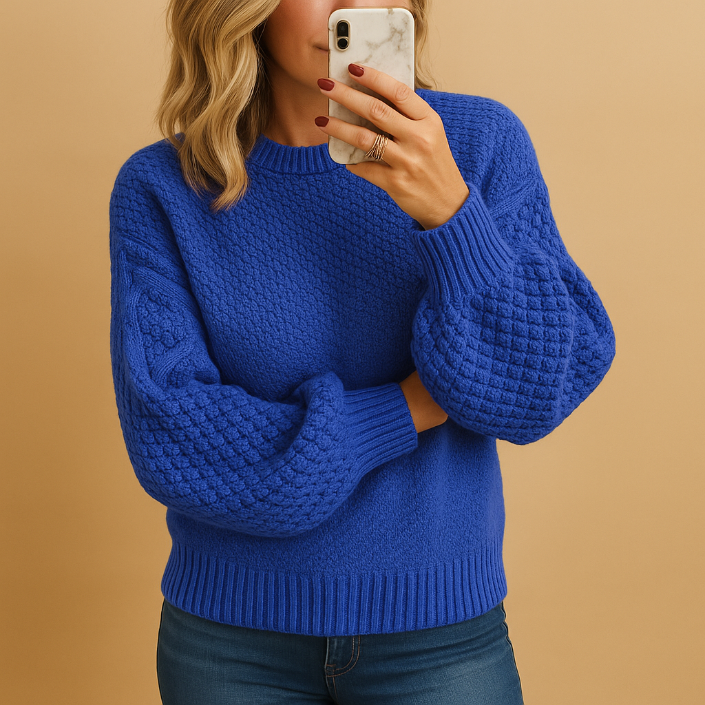 Maglione Donna | Avorio | Maniche a Palloncino | Maglia a Coste | Casual