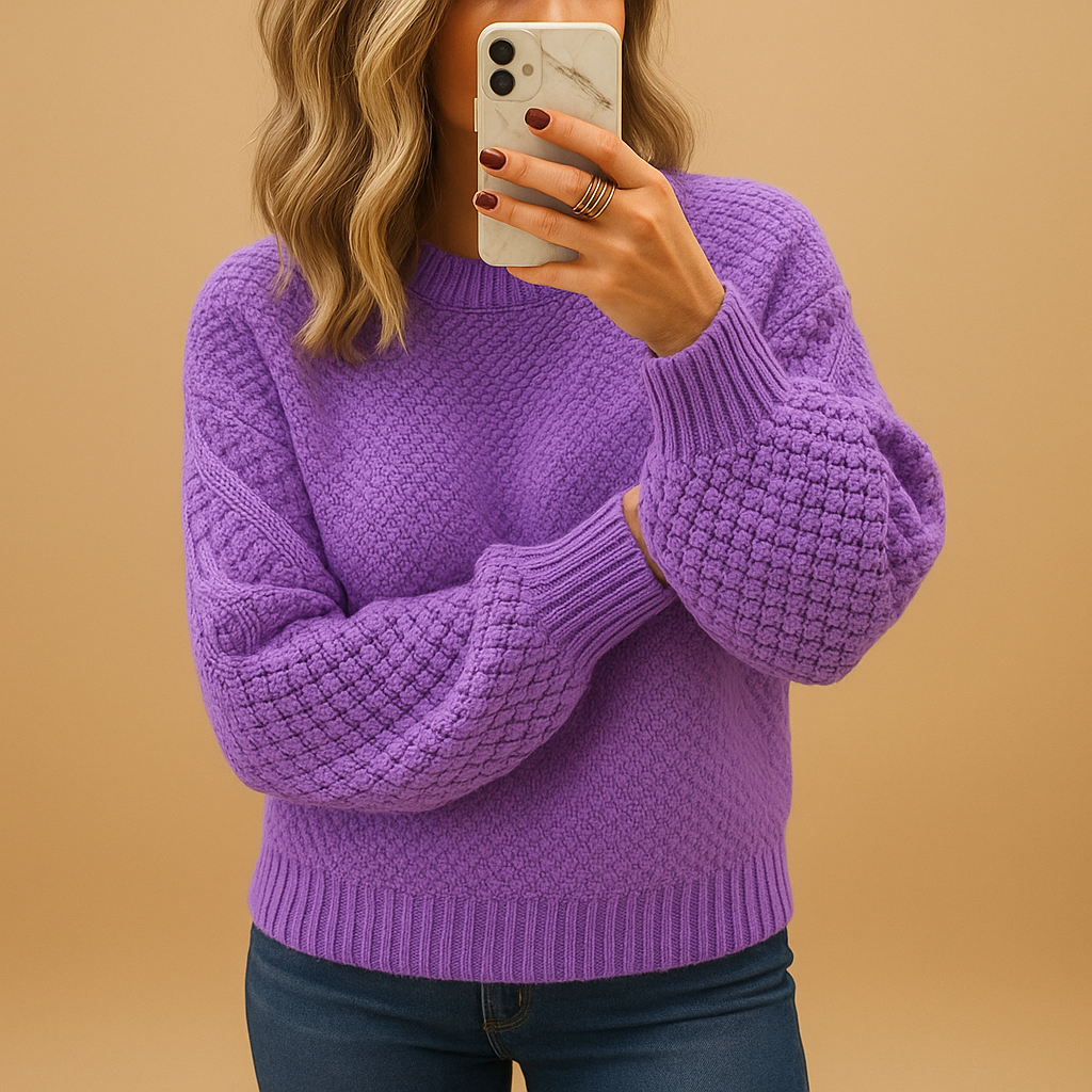 Maglione Donna | Avorio | Maniche a Palloncino | Maglia a Coste | Casual
