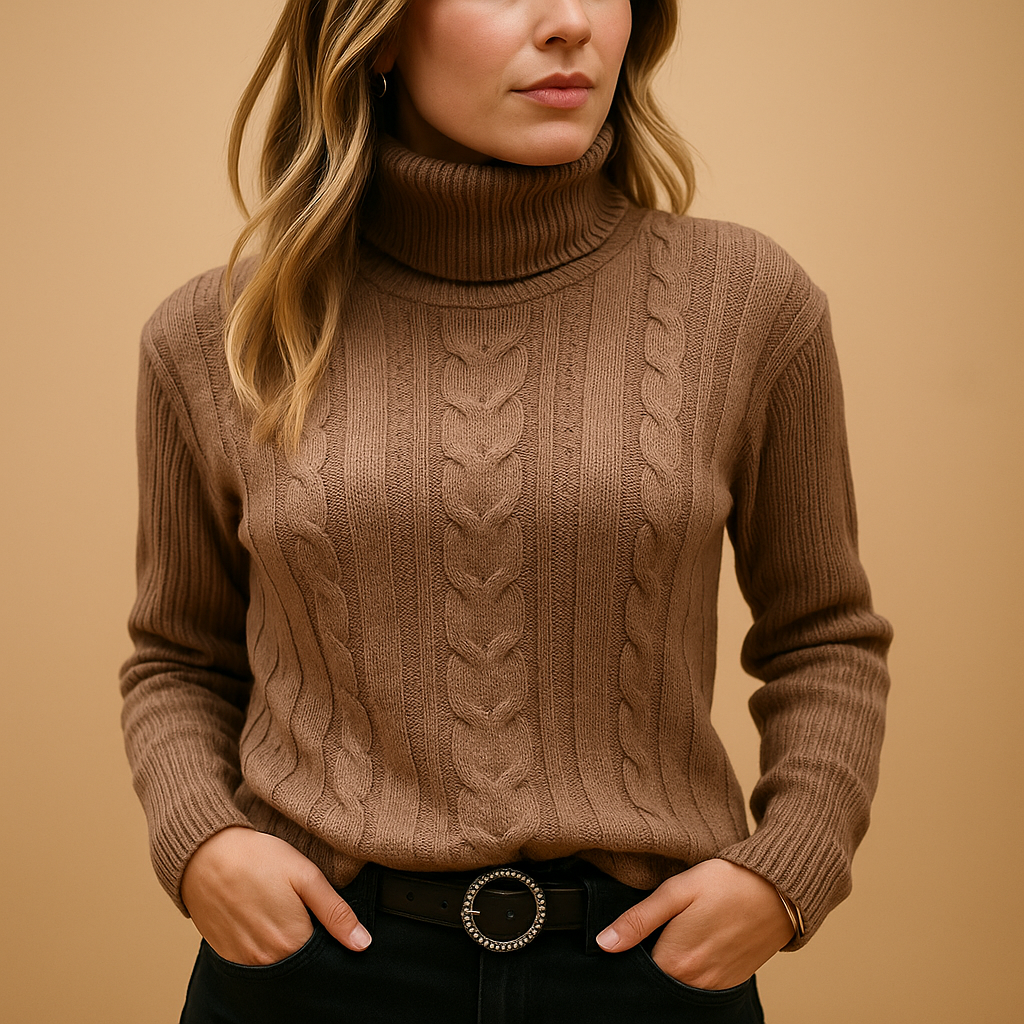 Maglione Donna | Dolcevita a Treccia | Beige | Invernale | Elegante