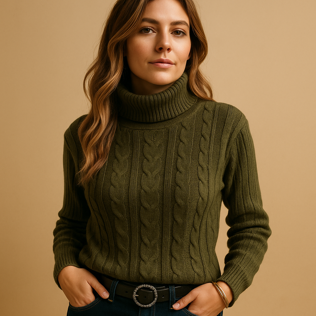 Maglione Donna | Dolcevita a Treccia | Beige | Invernale | Elegante