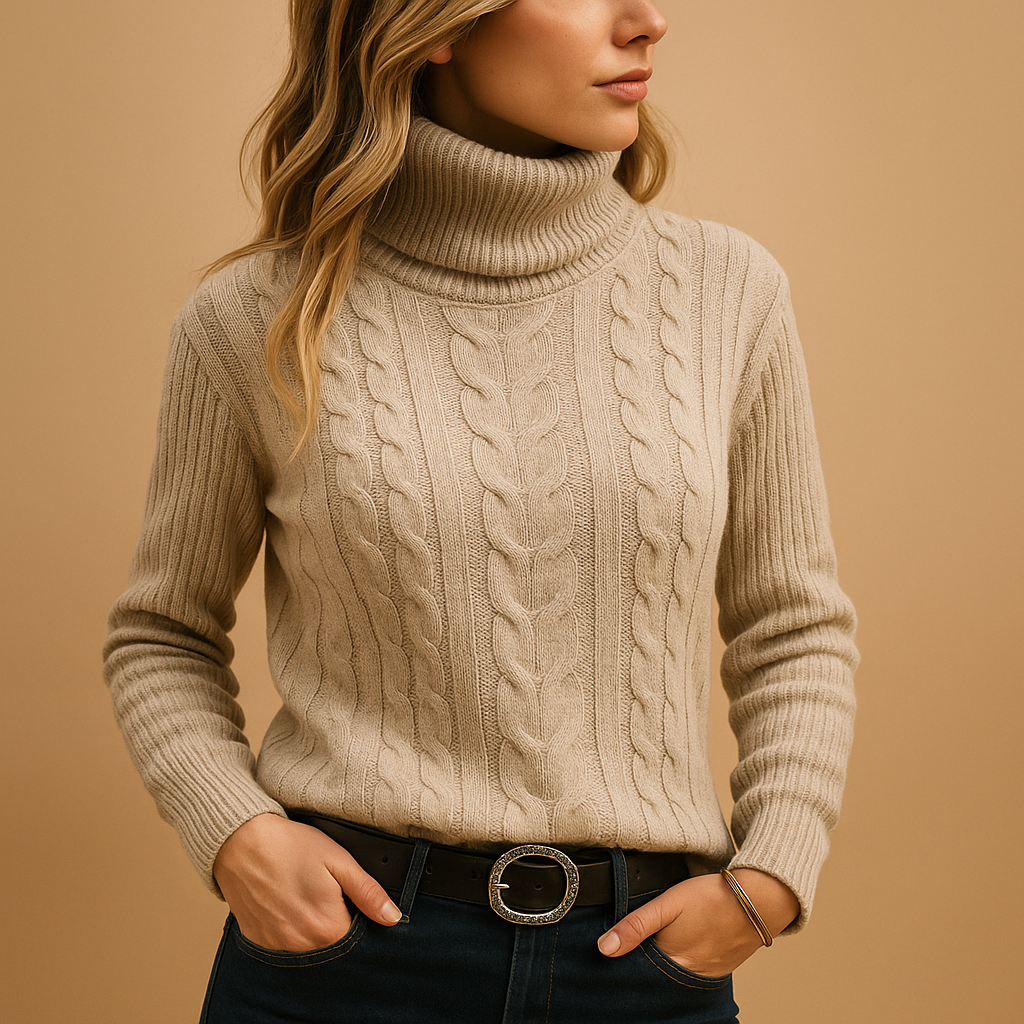 Maglione Donna | Dolcevita a Treccia | Beige | Invernale | Elegante