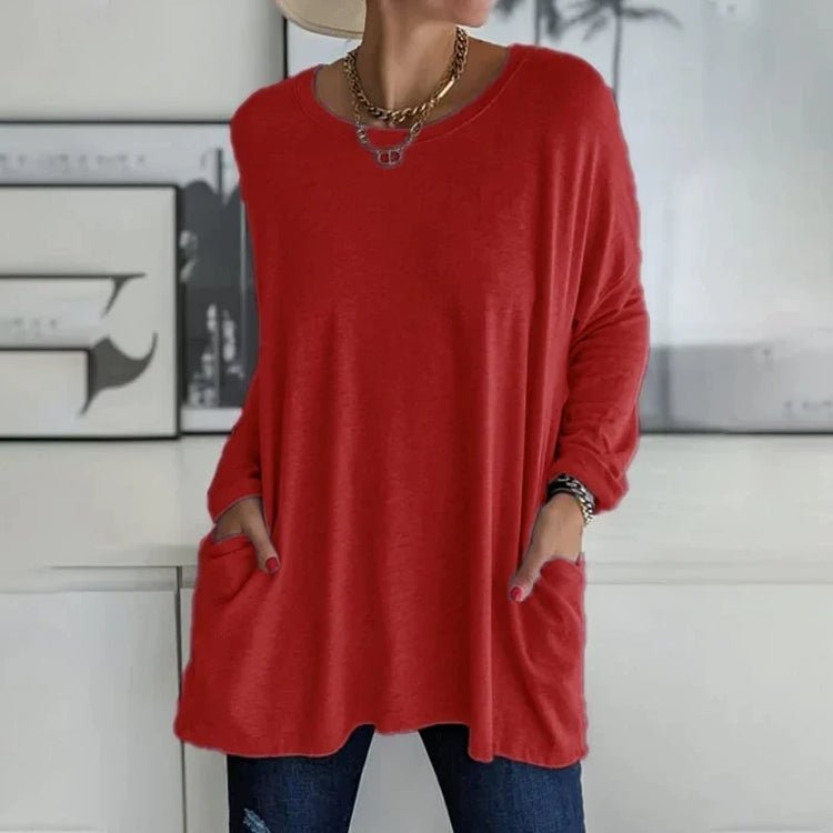 Maglia Oversize Donna | Rosso | Maniche Lunghe | Casual | Tasche