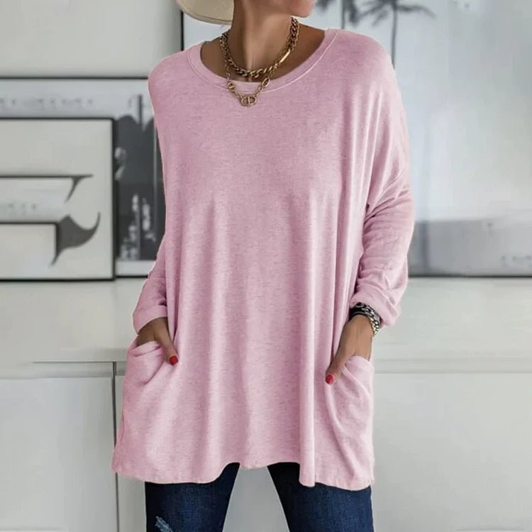 Maglia Oversize Donna | Rosso | Maniche Lunghe | Casual | Tasche