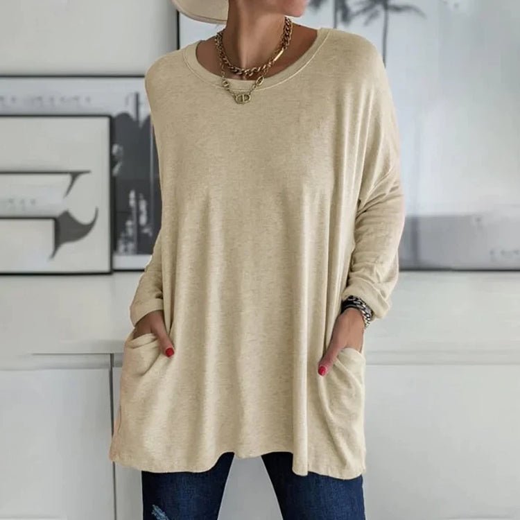 Maglia Oversize Donna | Rosso | Maniche Lunghe | Casual | Tasche