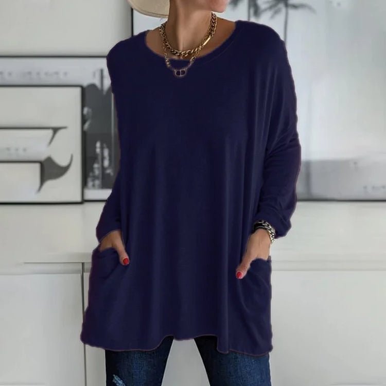 Maglia Oversize Donna | Rosso | Maniche Lunghe | Casual | Tasche