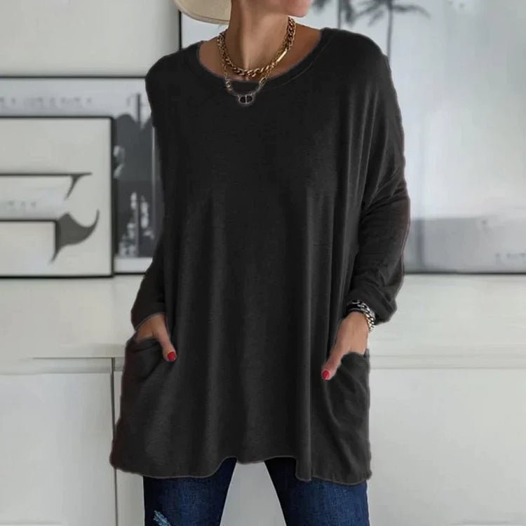 Maglia Oversize Donna | Rosso | Maniche Lunghe | Casual | Tasche