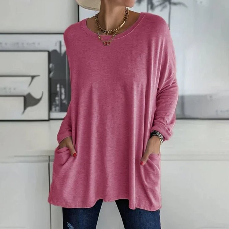 Maglia Oversize Donna | Rosso | Maniche Lunghe | Casual | Tasche