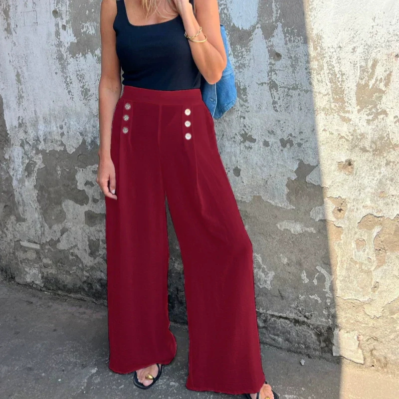 Pantaloni a Gamba Larga | Vita Alta & Bottoni | Eleganti e Comodi